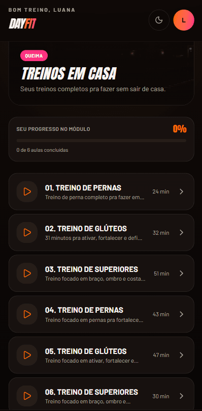 Tela do app PNM: Treino em casa, todos os dias