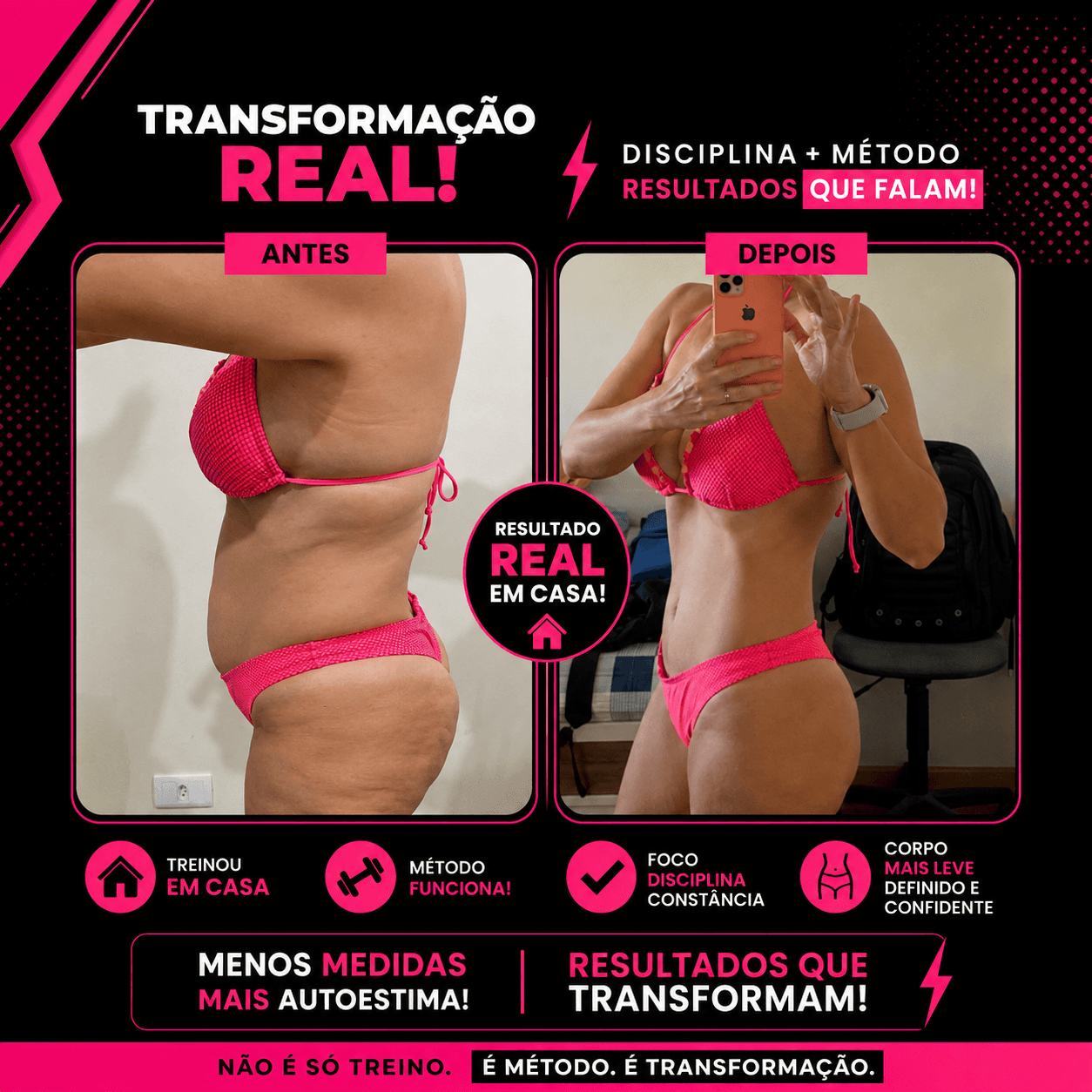 Antes e depois: menos medidas treinando em casa